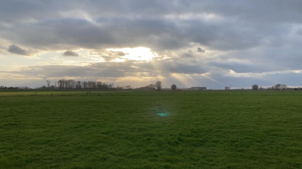 Felle groen bol in weiland die langzaam verdween foto