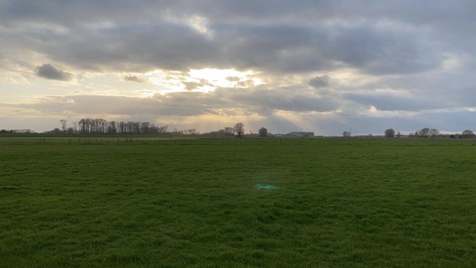 Felle groen bol in weiland die langzaam verdween foto